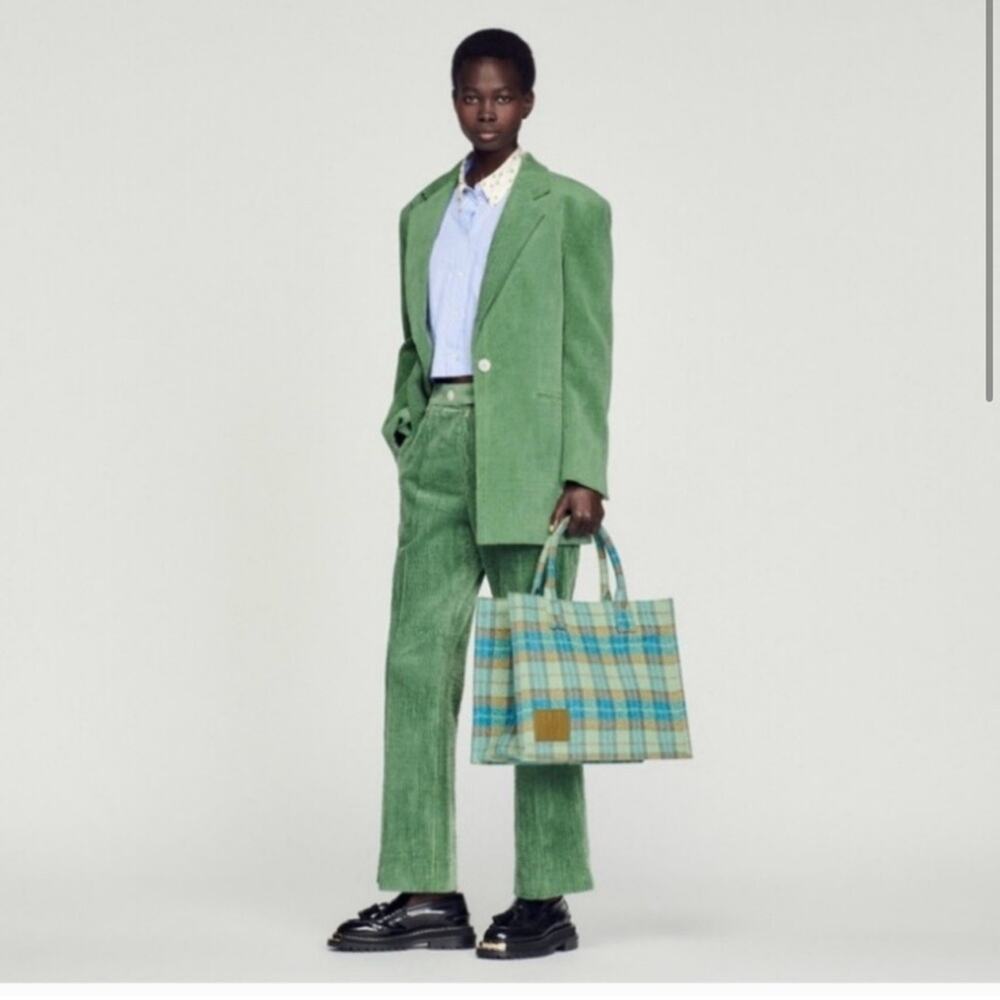 Sandro Kasbah Tartan Tote Bag - Green/Blue - New with tags - MSRP $370